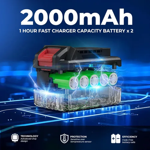 Vista 6 de Dong Cheng Taladro de impacto resistente sin escobillas de 20 V, 531 pulgadas, portabrocas de metal sin llave de 1/2 pulgada, embrague 20+1+1
