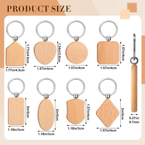 Vista 2 de Tradder 200 llaveros de madera en blanco, llaveros y etiquetas de madera sin terminar, suministros a granel para manualidades de regalo de bricolaje