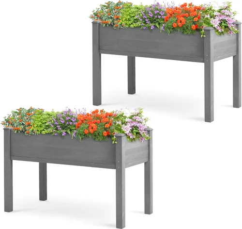 Vista 12 de Cama de Jardín Elevada con Patas de 31x16x31 pulgadas, Maceta de Madera para Plantas de Exterior, Flores, Frutas, Vegetales y Hierbas