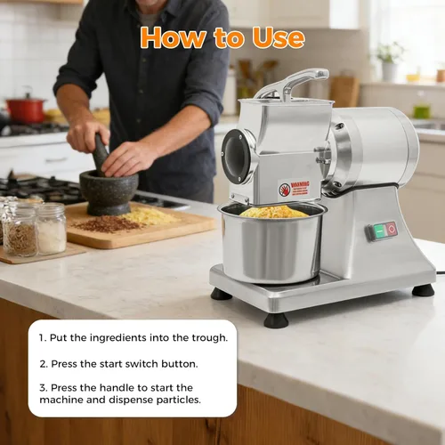 Vista 6 de Bepritm - Rallador de queso eléctrico comercial, molinillo de queso comercial de 550 W con cubeta de acero inoxidable, máquina de rejilla de queso