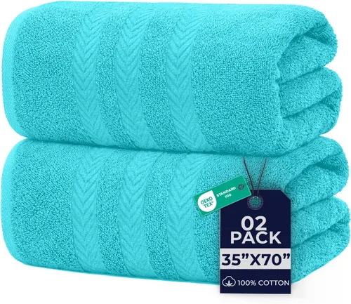 DAN RIVER Paquete de 2 toallas de baño extra grandes de 35 x 70 pulgadas, toallas de baño grandes para adultos, juego de toallas de gran tamaño