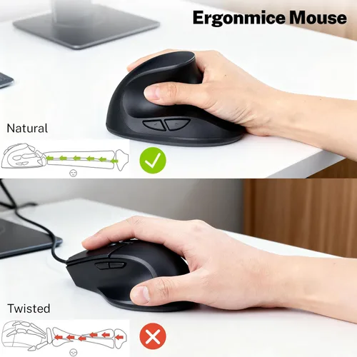 Vista 2 de Ratón ergonómico, pequeño mouse vertical recargable con 6 botones ajustables 800/1200/1600 DPI mouse inalámbrico morado para laptop, escritorio, PC