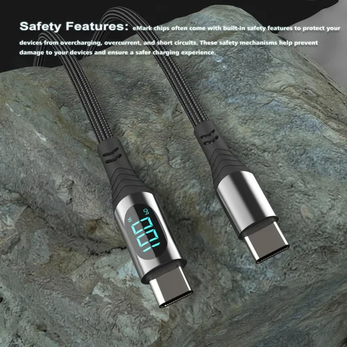 Vista 7 de Cable USB-C de 100 W [2 unidades, 4 pies/6.6 pies], carga súper rápida tipo C con pantalla LED, cable de carga USB C de 480 Mbps de nailon trenzado