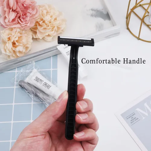 Vista 6 de Maquinillas de afeitar desechables a granel paquete de 30, maquinillas de afeitar negras a granel desechables envueltas individualmente, afeitadoras