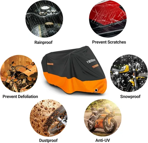 Vista 7 de Favoto - Funda impermeable para motocicleta, universal, reflectante, protección solar para cualquier temporada, con orificios de seguridad y bolsa