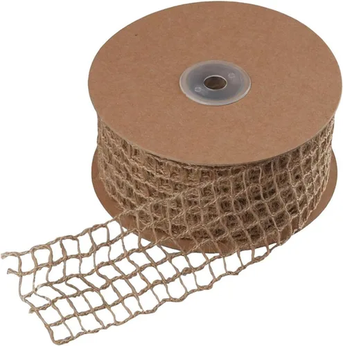 Cinta de red de arpillera con borde con alambre de 2 pulgadas, malla de yute rústico de 10 yardas para manualidades, decoración de corona, envoltura