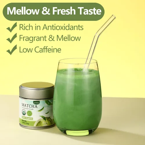 Vista 5 de Polvo de té verde matcha de grado ceremonial, 1.06 oz/30g, 100% orgánico y sin aditivos y vegano sin gluten.