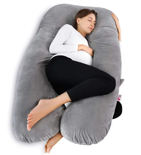 Vista 19 de Meiz - Almohadas de embarazo refrescantes para dormir, almohada corporal de maternidad para mujer embarazada, en forma de U, con funda de jersey
