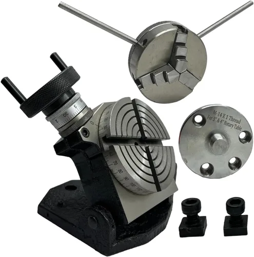 Mesa giratoria de precisión de 4 "/ 100 mm de inclinación para fresado con portabrocas pequeñas, placa trasera y tuercas en T de fijación, máquinas