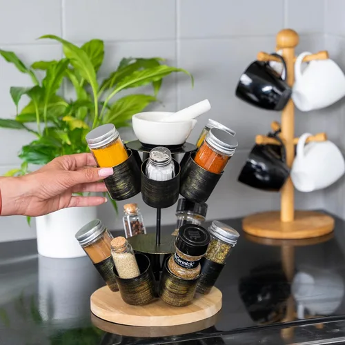 Vista 5 de Made Easy Kit Organizador de carrusel para especias y condimentos con mortero y mortero (negro)