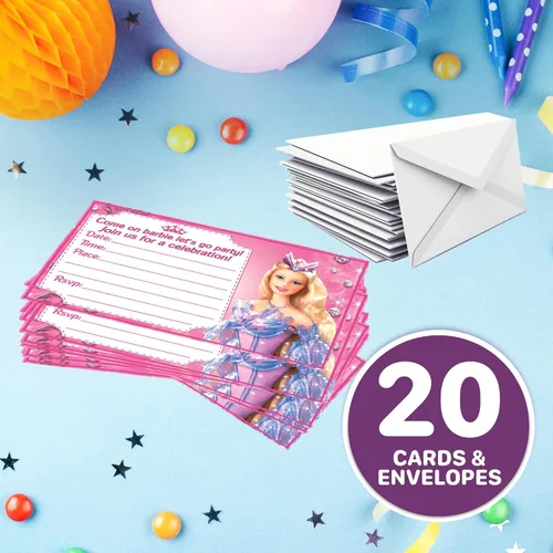 Vista 6 de Juego de 20 tarjetas y sobres de invitación de feliz cumpleaños con temática rosa de muñeca de moda, ligeros (8.47 oz), estilo postal invitaciones