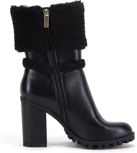 Vista 3 de VETASTE Women's Lug Sole Ankle Boots Classy Elegant Chunky Heel Rounded Toe Soft Leather Plush Lined Side Zip Winter Wide Calf Boots