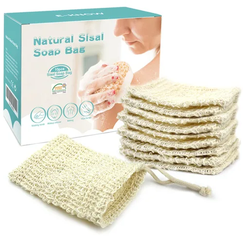 Vista 8 de E-Know Bolsa de jabón, paquete de 5 protectores de jabón de sisal natural, red de jabón sin plástico sin residuos, espuma y secado del jabón