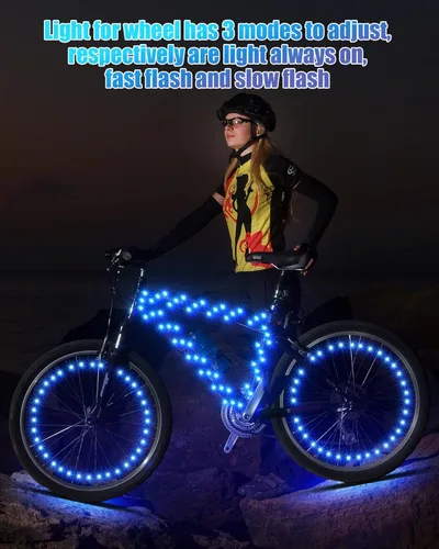 Vista 7 de Woanger 3 luces LED para bicicleta para montar por la noche, marco de bicicleta y luces de rueda, accesorios de bicicleta a batería, regalos