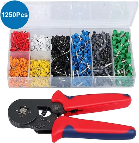 Vista 2 de MMOBIEL AWG23-7 Kit de herramientas de crimpado de virola de 1250 piezas, kit de herramientas de trinquete autoajustable profesional, juego
