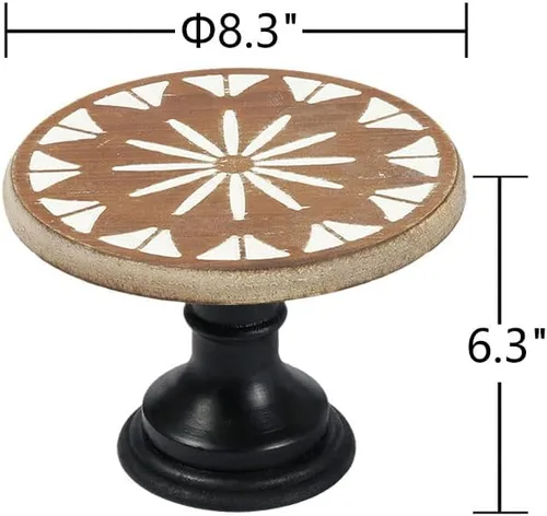 Vista 5 de Soporte redondo de madera para tartas de 8 pulgadas, bandeja de pedestal tallada a mano, soporte rústico de granja para tartas de boda, fiesta