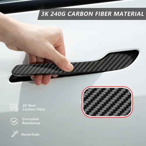 Vista 2 de T-carbon Cubierta de manija de puerta compatible con Tesla Model 3 Model Y 2017-2023