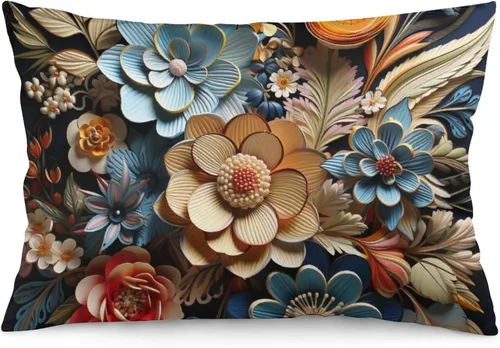 Vista 13 de Fundas de almohada florales azules de 12 x 20 pulgadas para primavera y verano, funda de cojín decorativa con cremallera, fundas de almohada