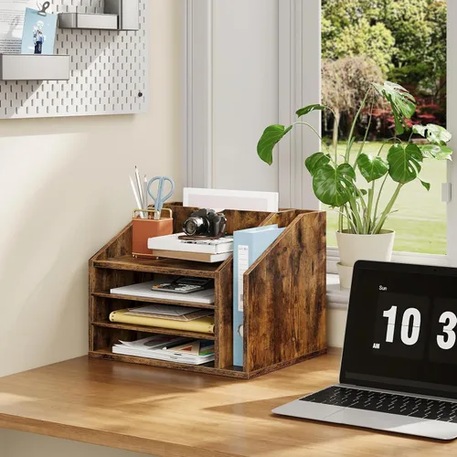 Vista 7 de CHOEZON Organizador de escritorio de madera con particiones ajustables, soporte de archivos de escritorio de varias capas para oficina en casa