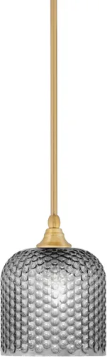 Vista 159 de Toltec Lighting Tallo Colgado Mini colgante, acabado de cobre negro, 3.5" cuadrado humo burbuja vidrio
