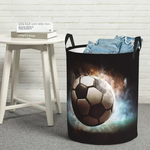 Vista 8 de Sport Soccer print Circular Hamper Waterproof Storage Bin Organizer Basket Laundry Hamper With Handles For Clothes Toys Small