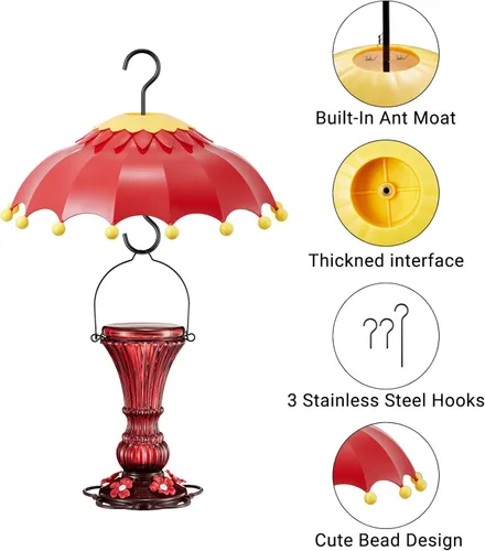 Vista 3 de Baffle para comedero de pájaros, cúpula de lluvia con 3 ganchos, adecuado para comederos de colibríes y comederos de aves silvestres, foso