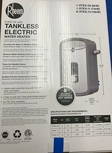 Vista 2 de Rheem RTEX-13 240 V calentador de agua sin tanque residencial con cámara de calefacción