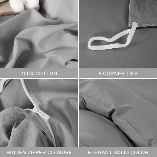 Vista 391 de SAPHREAS Juego de funda de edredón de algodón, tamaño King, a cuadros color gris oscuro y gris, geométrico, 3 piezas, 1 funda de edredón y 2 fundas