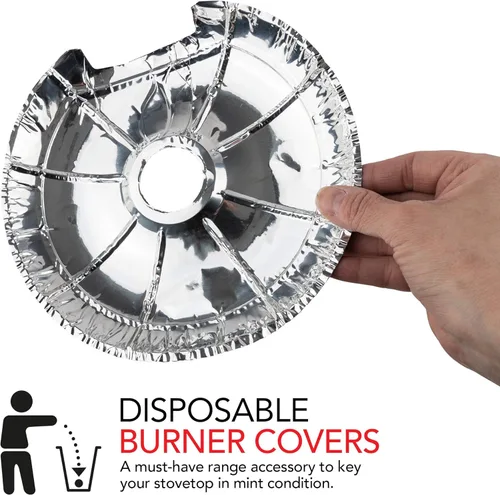 Vista 3 de Fundas redondas para quemadores de estufa eléctrica (paquete de 50) forros desechables de papel de aluminio de 6 y 8 pulgadas, para mantener