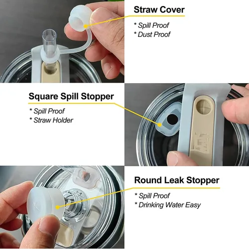 Vista 3 de 6 fundas para popotes, compatibles con Stanley Cup 2.0 de 40 onzas / 30 onzas, tapa de popote a prueba de polvo, accesorios para vasos, incluye 2