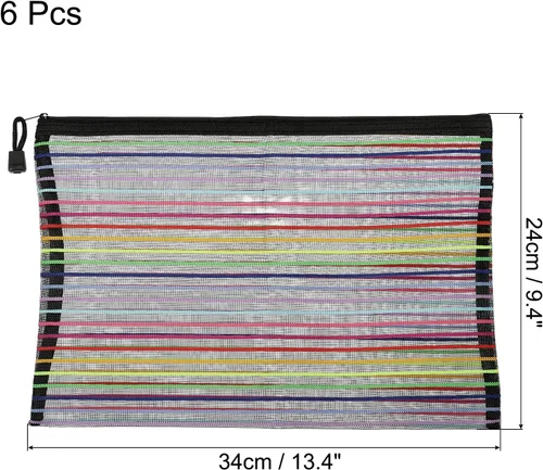 Vista 2 de MECCANIXITY Bolsas de malla con cremallera, estuche colorido A4 para lápices de documentos, organizador de almacenamiento para suministros de Negro