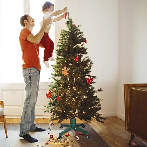Vista 7 de Blissun Soporte de árbol de Navidad para árboles de Navidad artificiales, soporte para árbol de Navidad artificial con ruedas móviles, soporte