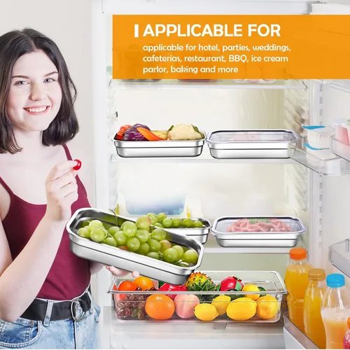 Vista 6 de 8 Recipientes de Almacenamiento de Alimentos de Acero Inoxidable 304 con Tapas Tamaño 1/3 Bandeja de Hotel Bandejas de Pollo Grado Alimentario