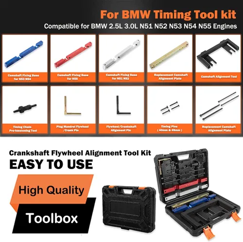 Vista 2 de E-cowlboy Kit maestro de herramientas para reglaje de motor BMW, herramienta de bloqueo de árbol de levas Vanos, kit de alineación de volante