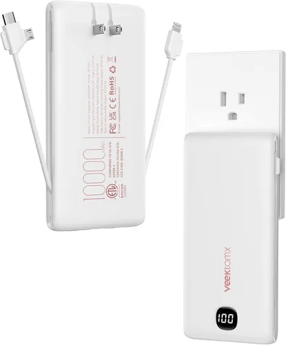 Vista 11 de VEEKTOMX Cargador portátil con cables integrados de 10000 mAh, batería externa USB C delgada de carga rápida esencial para viajes, compatible
