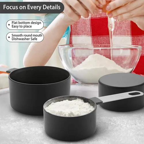 Vista 4 de Juego de 8 tazas y cucharas medidoras/tazas medidoras anidables con mango de acero inoxidable/para ingredientes secos y líquidos (gris oscuro)