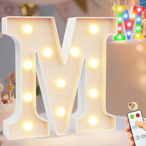 Vista 63 de Pooqla Letrero con luces LED de marquesina, letra del alfabeto iluminada para decoración del hogar, fiesta, boda, N