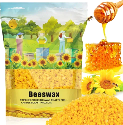 CARGEN Gránulos de cera de abeja amarilla, 1.43 onzas (0.95 libras) de cera de abejas natural de triple filtrado, cera de abeja de grado cosmético