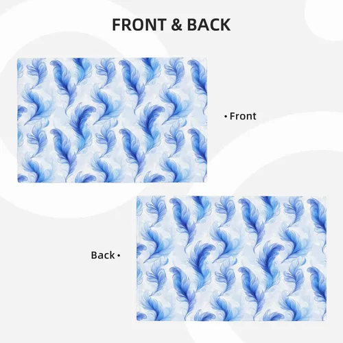 Vista 4 de Dining Table Placemats Set of 4-12x18 Inch Blue Feather Print Faux Linen Double Heat Resistant Place Mats, Kitchen Table Mats, Wipeable Washable