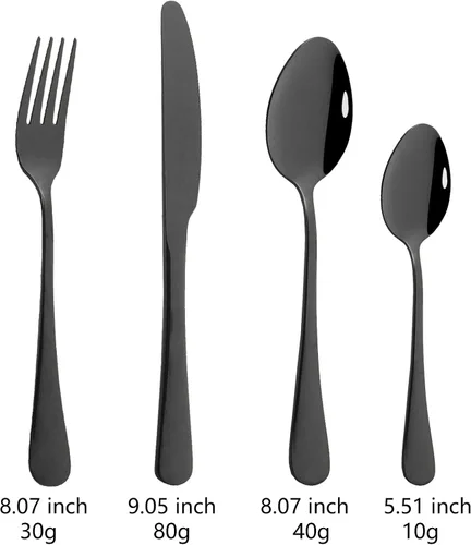 Vista 3 de JASHII Juego de cubiertos de acero inoxidable de 4 piezas, incluye cuchillo, tenedor, cuchara, cuchara de café, pulido con espejo, apto para negro
