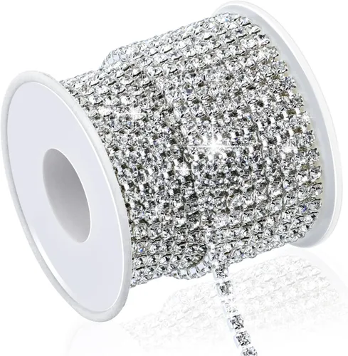 Vista 15 de Dowarm Cadena de diamantes de imitación de cristal de 10 yardas de 0.157 pulgadas para coser zapatos Crocs, cadena de diamantes de imitación SS16