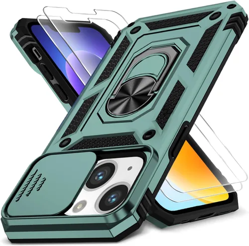Vista 20 de Funda HakkTaoo para iPhone 13/iPhone 14 de 6.1 Pulgadas con Funda Deslizante para Cámara + Protector de Pantalla (2 Paquetes), Funda Protectora a