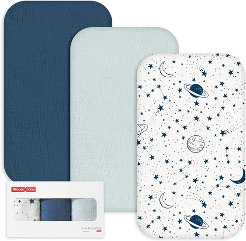 Vista 27 de Gllquen Baby Paquete de 3 sábanas de muselina para moisés, transpirables, elásticas, acogedoras, de algodón, para bebé, niño y niña, apta