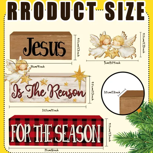 Vista 5 de 4 Piezas de Decoraciones de Navidad para Interior - Decoración de Mesa de Ángel de Madera para el Hogar - Centro de Mesa de Navidad para la Mesa