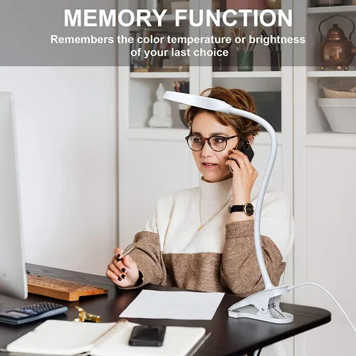 Vista 5 de JKSWT - Lámpara de escritorio, luz de lectura con clip, anillo de luz LED con 3 modos de color, 9 atenuadores de brillo, 60 LED, panel de control