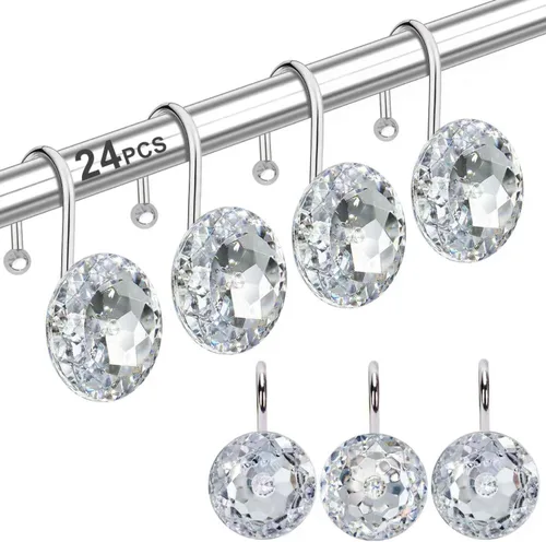 Vista 14 de Anillos de Ganchos para Cortina de Ducha para Baño, 12 Piezas de Acero Inoxidable Resistente al Óxido con Diamantes de Imitación Decorativos