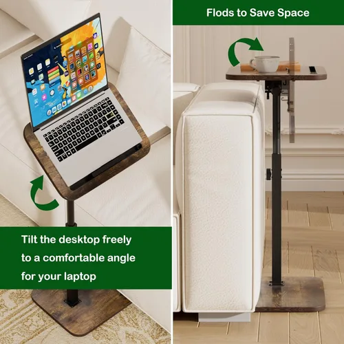 Vista 7 de Mesa lateral para sofá Juego de 2 a 360 giratoria de altura ajustable para computadora portátil, mesa de TV para aperitivos, lectura, se adapta a