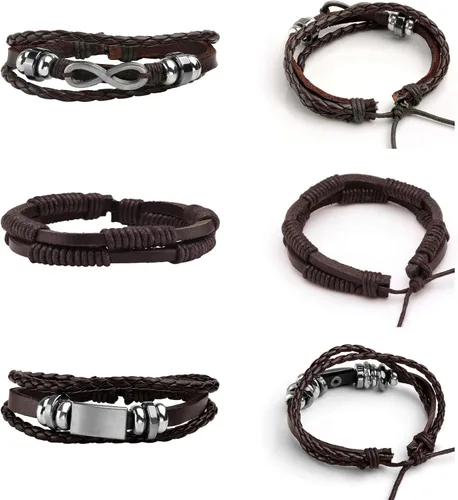 Vista 2 de MILAKOO 5 pulseras de cuero trenzado para hombres y mujeres, pulsera tejida ajustable