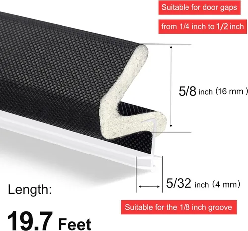 Vista 4 de Cinta de sellado Kerf extra larga para puertas con burlete para espacios grandes y fácil instalación (5.99 m, negro)