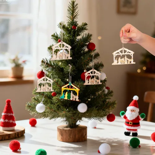 Vista 2 de 20 piezas de madera en blanco para manualidades navideñas, decoraciones de madera, parches decorativos de pared, manualidades de madera DIY, adornos